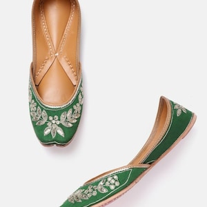 Green Punjabi jutti for women embroidered green jutti for girls mojari for women