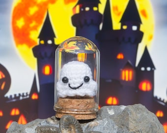 Crochet Ghost in a Jar - Miniature Desk Pet, Halloween Gift