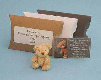 Pocket Bear Teacher Thank You - give a super cute mini bear and thank you poem to a special teacher. Add your own personalised message.