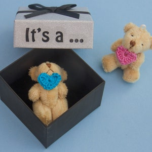 Gender Reveal Gift Box with Cute Mini Bear and Heart. Perfect Social Media Announcement or to Grandparents and Family.