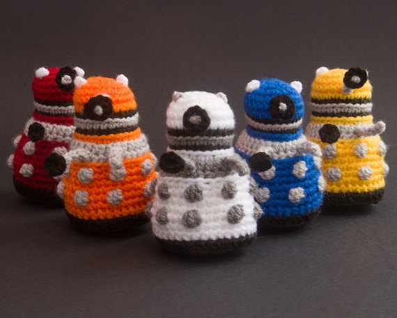 Dr Who Dalek inspired crocheted metal robot