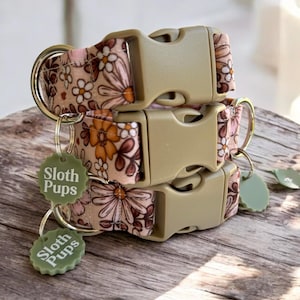 Boho Floral Dog Collar | Handmade Rustic Brown Dog Collar | Cottagecore, Hippie, Earthy Dog Accessories - Adjustable| Rustic Pet Accessory