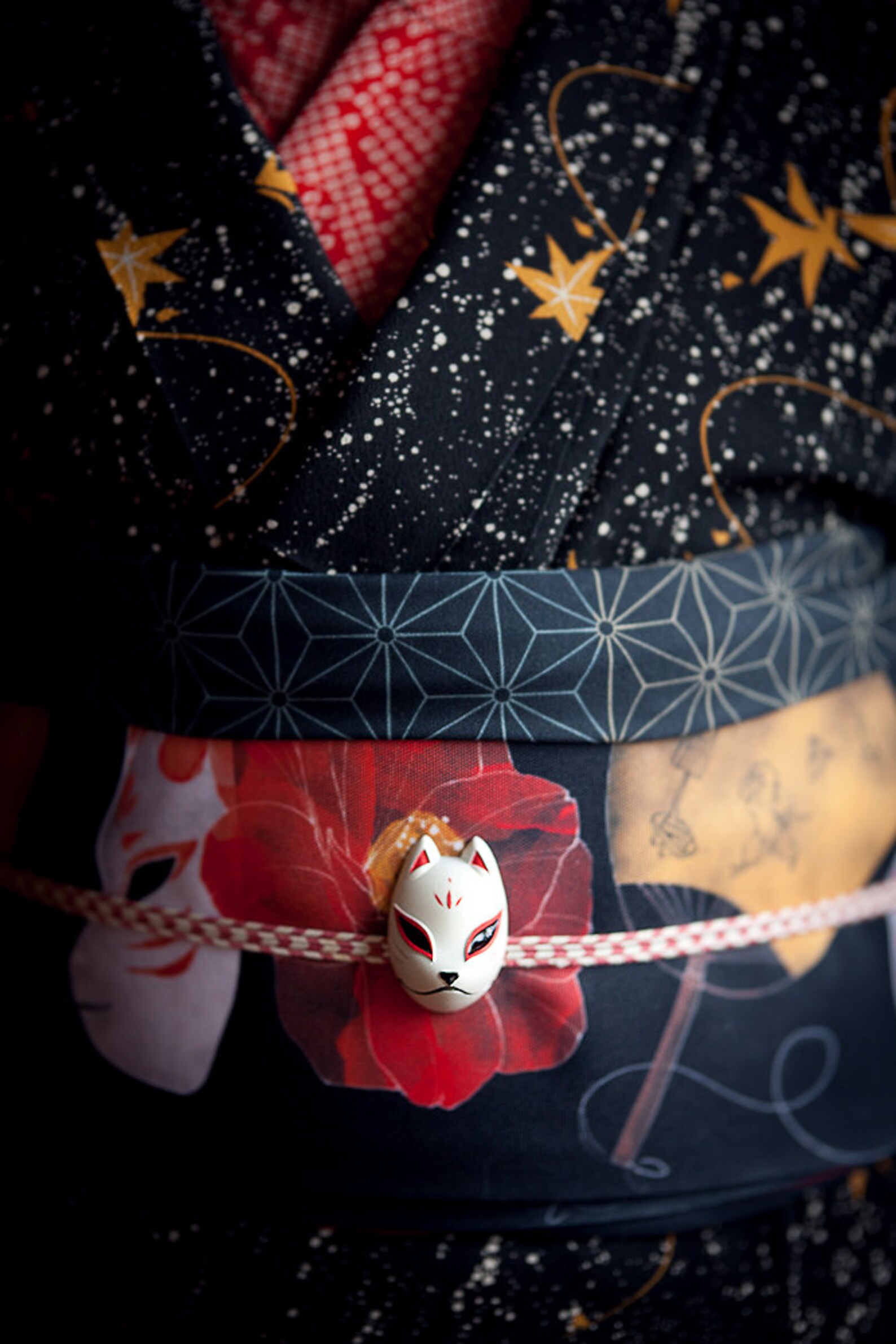 Obidome 'kitsune Mask' Kimono/yukata Etsy