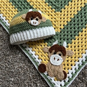 Higland Cow Crochet Baby Blanket and Hat