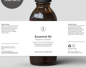 Editable Dropper Bottle Label, Essential Oil Template CANVA DYI, Floral Tincture Label, Body Oil Label, Hair Oil Label, Cosmetic Label - 59J