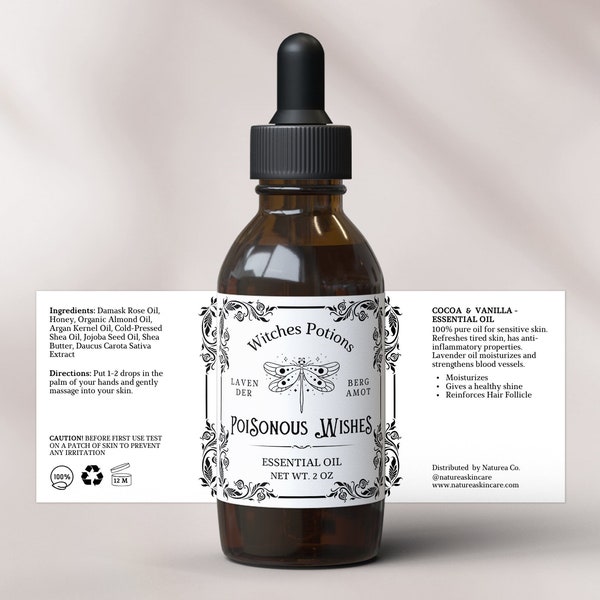 Dropper Bottle Label Template Canva, Tincture Label, Essential Oil,  Hair Oil Label, 1oz | 2oz | 4oz Label, Minimal Cosmetic Label - 58C