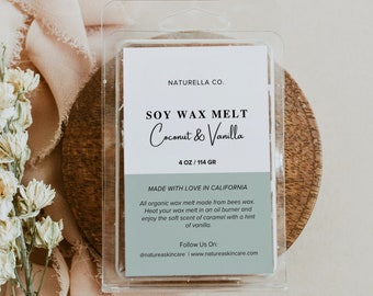 Wax Melt Label Template, Editable Wax Melt Tart DYI, Modern Wax Melt Label Sticker, Minimal Candle Label, Pink Wax Label, Printable - 48C