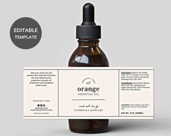 Editable Dropper Bottle Label, Essential Oil Label Template CANVA, Floral Tincture Label, Body Oil Label, 1oz 2oz 4oz bottle label - 01E