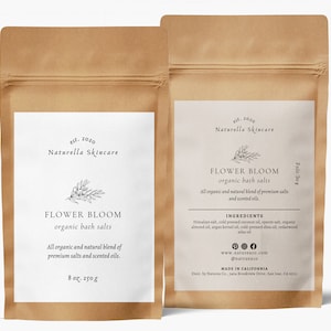 Editable Pouch Label Template Canva, Printable Floral Product Label, Tea Coffe Label, Bath Salt Label, Doypack Label, Bath Soak Label - 06F