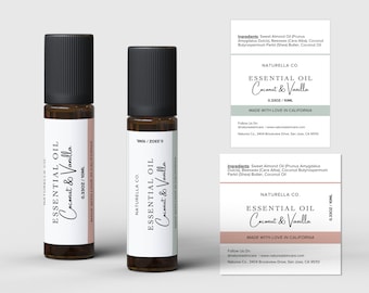 Essential Oil Roller Bottle Label, 10 ml Oil Roller Bottle Label Template, Perfume Label, DYI Roller Bottle Canva Label Template - 48C
