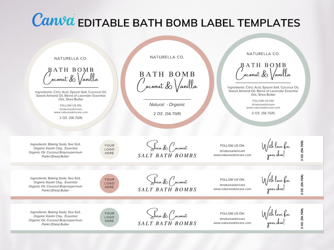 Editable Bath Bomb Label Template Canva, Belly Band Bath Bomb, Wrap ...