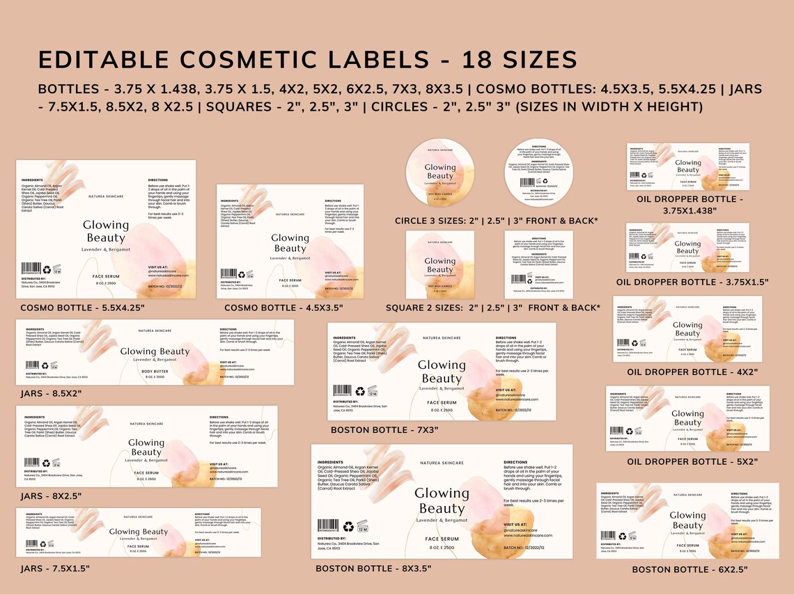 Printable Cosmetic Label Template Set, MINIMAL Canva Product Label ...