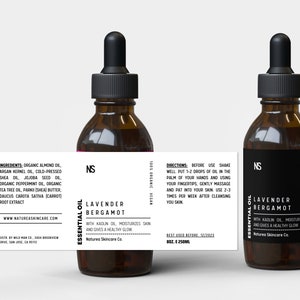 MINIMALISTIC Dropper Bottle Label Template Set, Clear Essential Oil Label,  1oz | 2oz | 4oz Bottle Label, Minimal Product Label, Canva - 33J