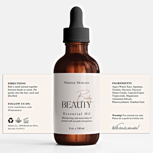 Modello di etichetta trasparente per flacone contagocce Canva, etichetta da 1 oz / 2 oz / 4 oz / 50 ml / 100 ml, etichetta per olio essenziale, etichetta per olio per capelli, etichetta per tintura - 08B