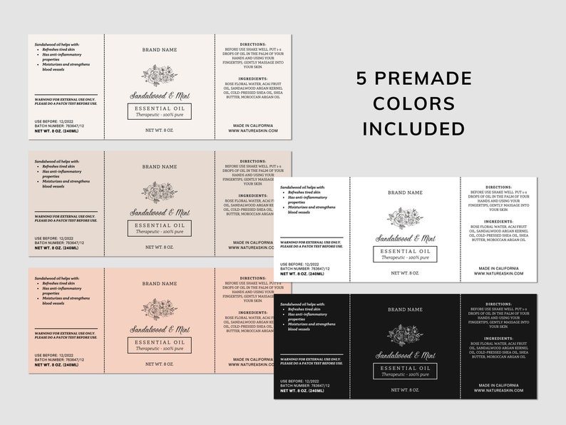 Skincare Label Templates Kit, Editable Product Labels, Floral Cosmetic ...