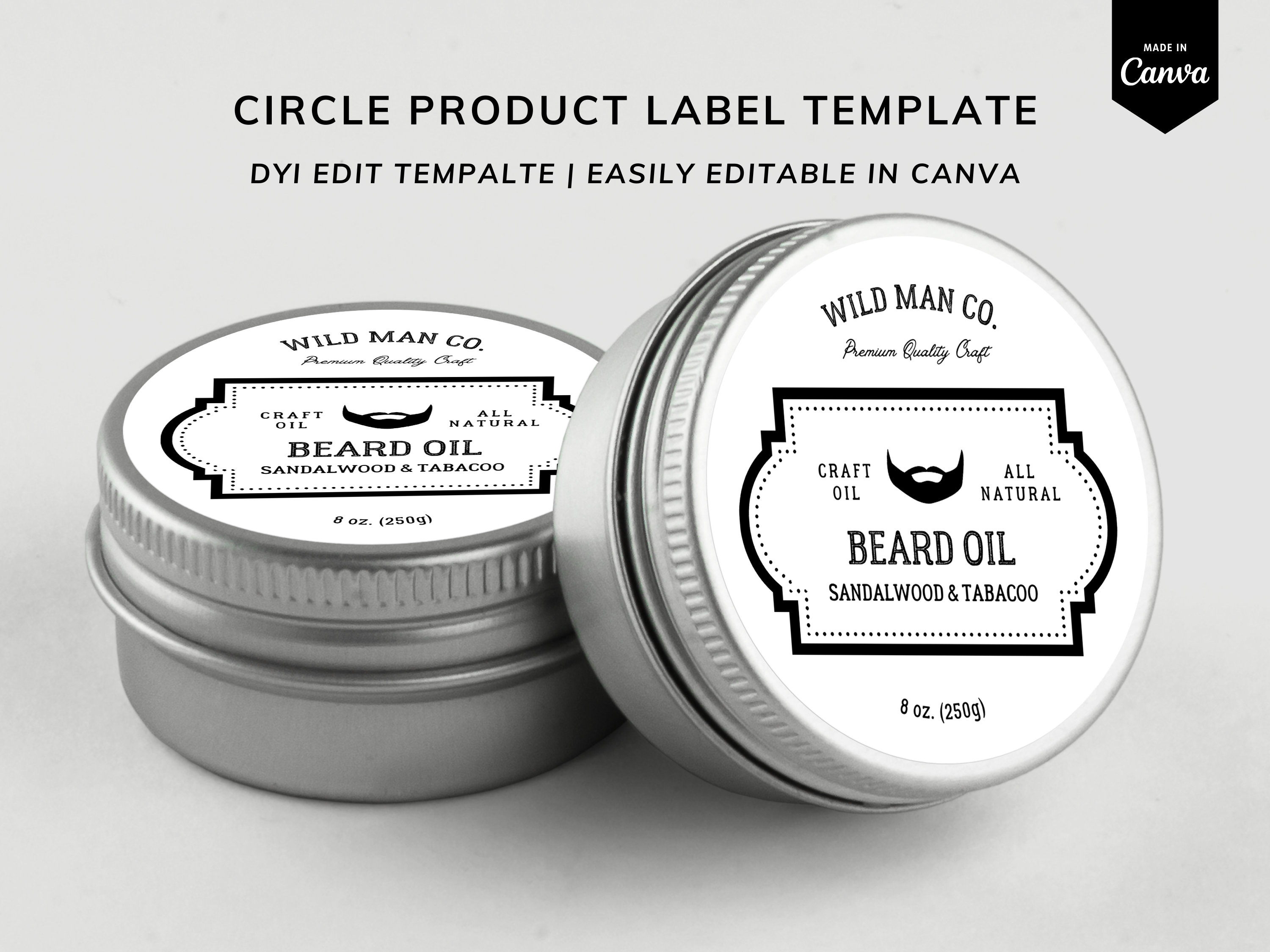 Beard Balm Label Template CANVA, Beard Jar Circle Label, Editable Beard ...