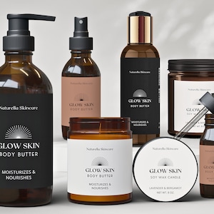 Product Label Templates, Modern Cosmetic Labels, Editable Skincare Labels - Canva Label Template, bottle and jar labels, 1oz - 16oz - 32N