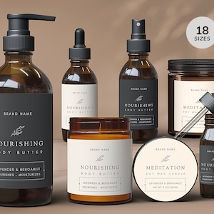 Product Label Templates Set CANVA - 18 sizes of Cosmetic Labels, Minimalistic Luxury Label Design, Skincare Bodycare Label, Botanical - 50A