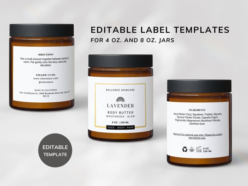 Editable JAR Label TEMPLATE CANVA 4 Oz Jar Label 8 Oz Jar Etsy