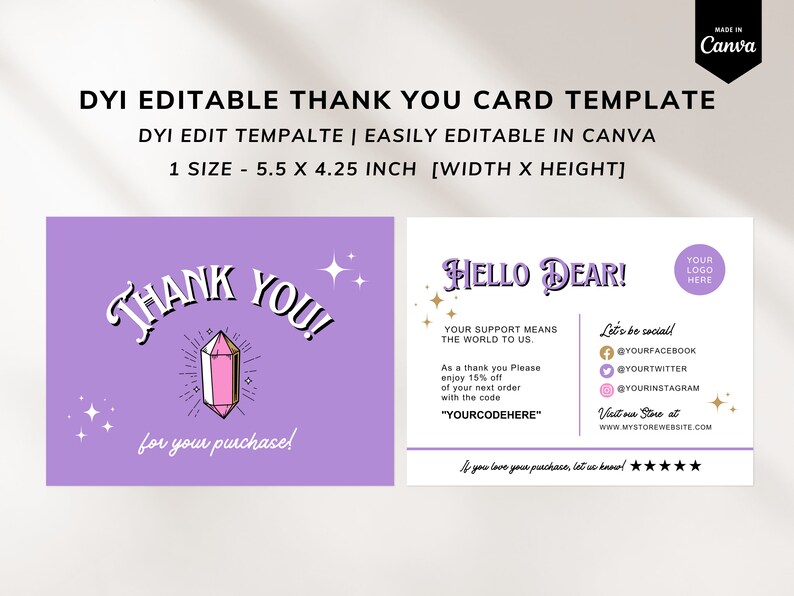 Mystical Thank You Card Template, Celestial Thank You Card, Ocultic TYC ...