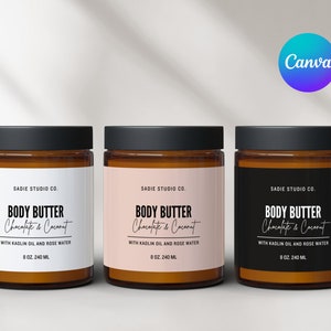 Editable JAR Label TEMPLATE CANVA, Minimal Product Label, Wrap Around Product Label, Circle Tin Label, 4oz 8oz jar label, Beauty - 24C