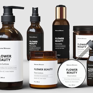 Product Label Template CANVA, MINIMALISTIC White & Black Cosmetic Labels for Bottles, Jars, Candles, Skincare, Bodycare Labels Bundle - 22J