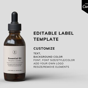 Editable Dropper Bottle Label, Essential Oil Template CANVA DYI, Floral ...
