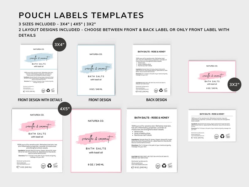 Editable Pouch Label Template Canva, Bath Salts Label, Editable Bath ...