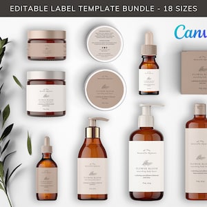 Editable Floral Product Label Templates, MINIMAL Cosmetic Label, Organic Skin Care Label, Cosmetic Label Printable, Wrap Around, CANVA - 06F