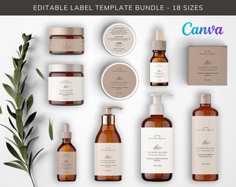 Editable Floral Product Label Templates, MINIMAL Cosmetic Label, Organic Skin Care Label, Cosmetic Label Printable, Wrap Around, CANVA - 06F
