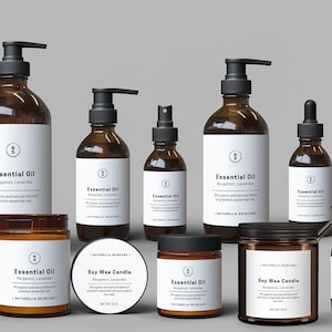 Editable Product Label Templates, Elegant Cosmetic Labels - Canva Label Template Bundle, 18 sizes for bottles, jars, Minimal Skincare - 59J