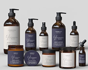 Editable Cosmetic Label Templates, Elegant Beauty Labels - Canva Product Label Template Set, 18 sizes for bottles, jars, Skincare  - 64V
