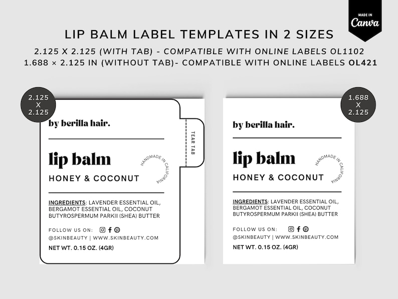 Lip Balm Label Template Canva Lip Balm Label With Safety Etsy