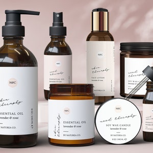 Cosmetic Label Templates, Minimalistic Product Labels - Canva Template Bundle, Clean Skincare Labels, Labels for Jars, Bottles, Candle - 27B