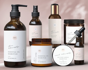 Cosmetic Label Templates, Minimalistic Product Labels - Canva Template Bundle, Clean Skincare Labels, Labels for Jars, Bottles, Candle - 27B