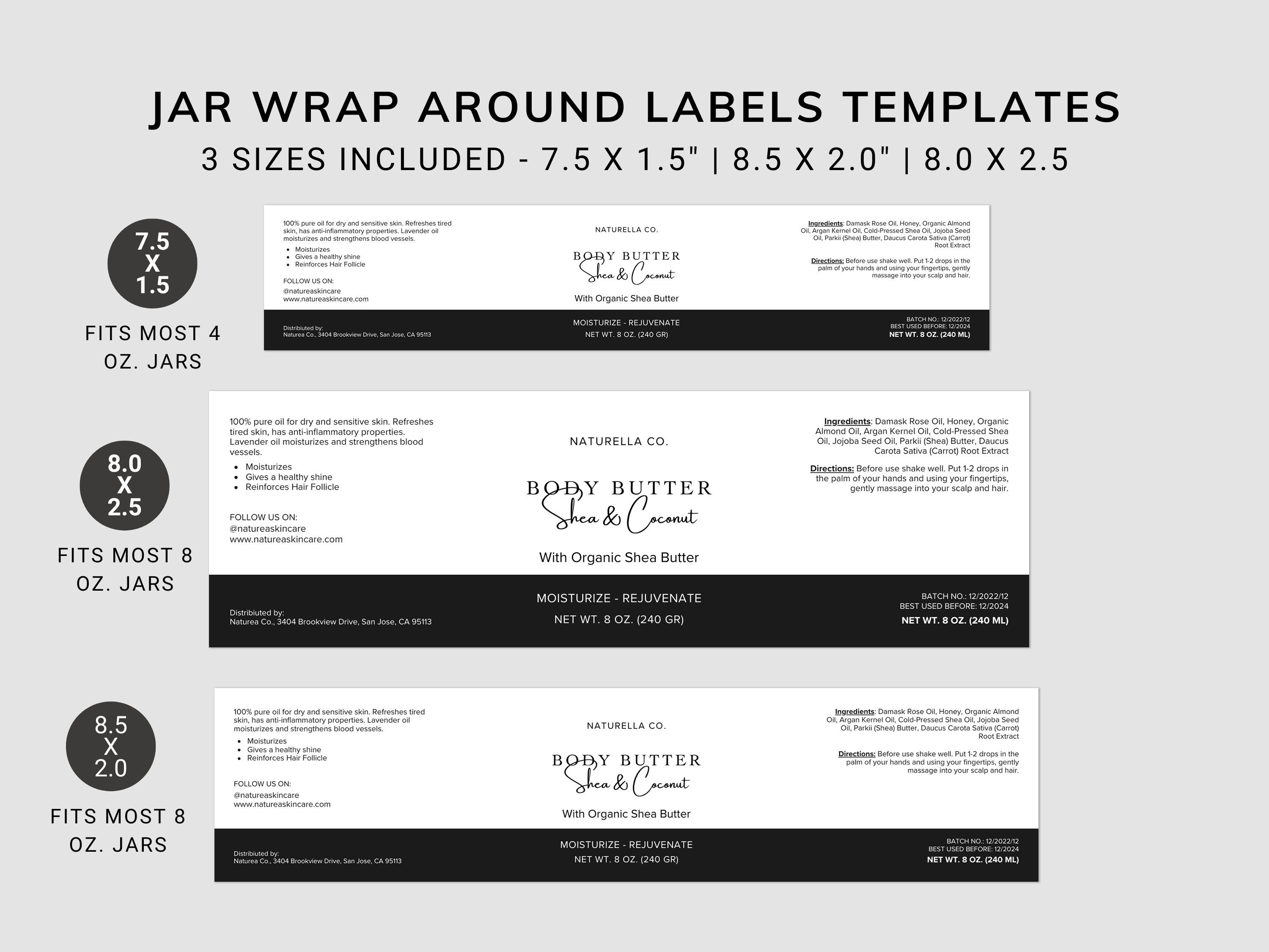Cosmetic JAR Label, Jar Label TEMPLATE CANVA, 4 Oz 8 Oz Jar Label, Jar