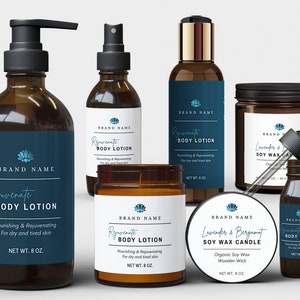 Editable Product Label Templates, Elegant Cosmetic Labels - Canva Label Template Bundle, 18 sizes for bottles, jars, Minimal Skincare - 55S