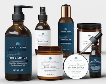 Editable Product Label Templates, Elegant Cosmetic Labels - Canva Label Template Bundle, 18 sizes for bottles, jars, Minimal Skincare - 55S