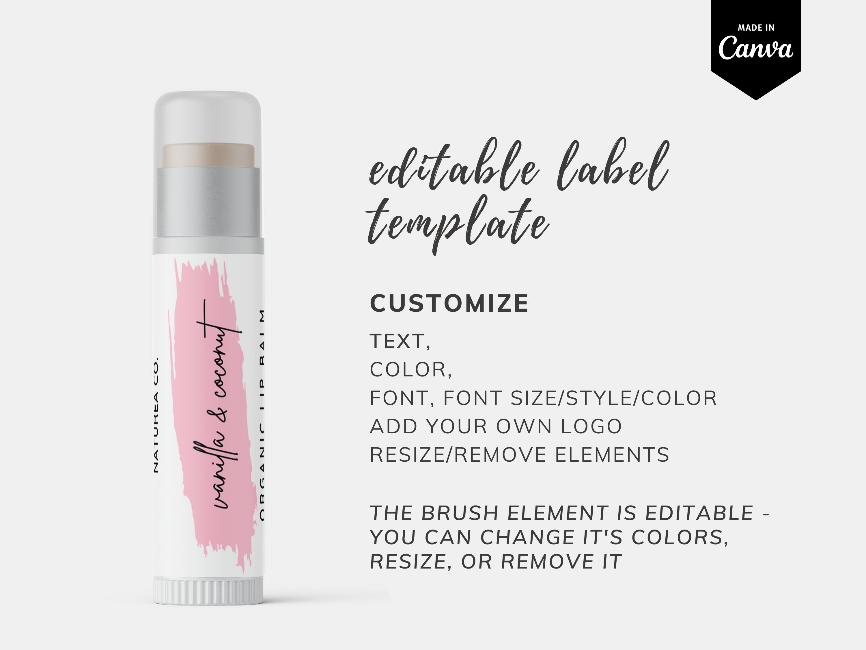 Lip Balm Label Template With Safety Seal, Minimal Chapstick Label