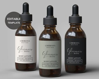 Dropper Bottle Label Template Canva, Essential Oil Label,  1oz | 2oz | 4oz Bottle Label, Minimal Cosmetic Label, Hair Care Label  - 64V