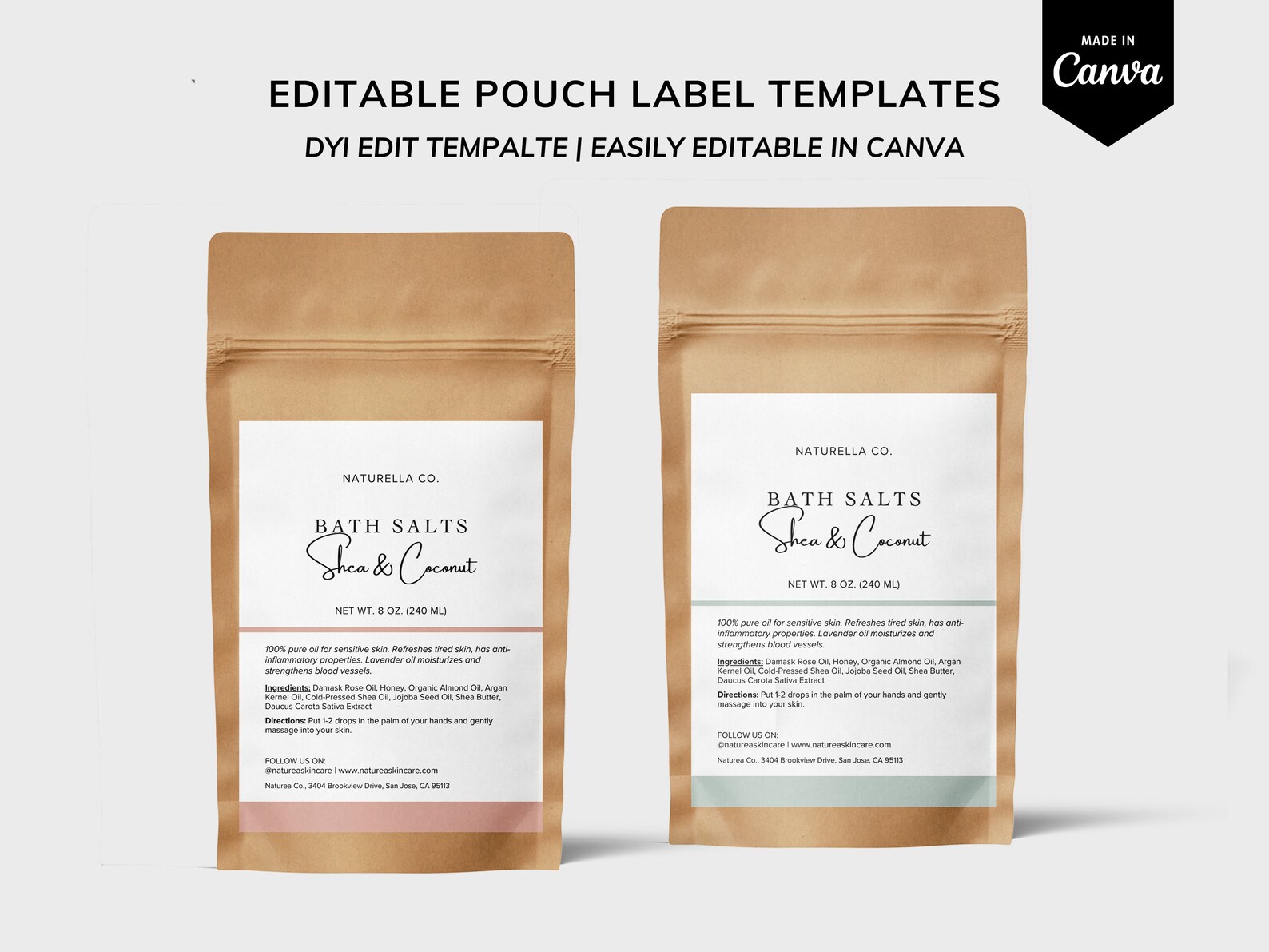 Editable Pouch Label Template Canva, Printable Beauty Label, Tea ...
