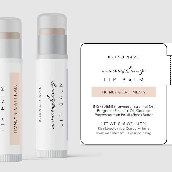 Lip Balm Label Template with Safety Seal, Minimal Chapstick Label, Apotheary Product Label, Lip Balm Wrap Packaging, Canva Template - 63N