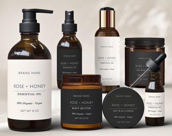 Editable Product Label Templates CANVA, Clear Cosmetic Label, Minimal Label Design, Bodycare Labels, Skincare - Bottles & Jars Labels - 12M
