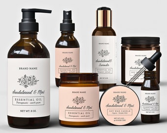 Skincare Label Templates Kit, Editable Product Labels, Floral Cosmetic Labels - CANVA Label Set, bottle label, jar label, branding - 62L