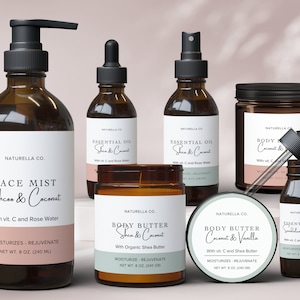 Editable Cosmetic Labels Template CANVA, Modern Product Label Kit, Minimalistic Label Design, Bodycare & Skincare Branding Kit, Canva - 48C