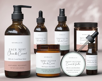 Editable Cosmetic Labels Template CANVA, Modern Product Label Kit, Minimalistic Label Design, Bodycare & Skincare Branding Kit, Canva - 48C
