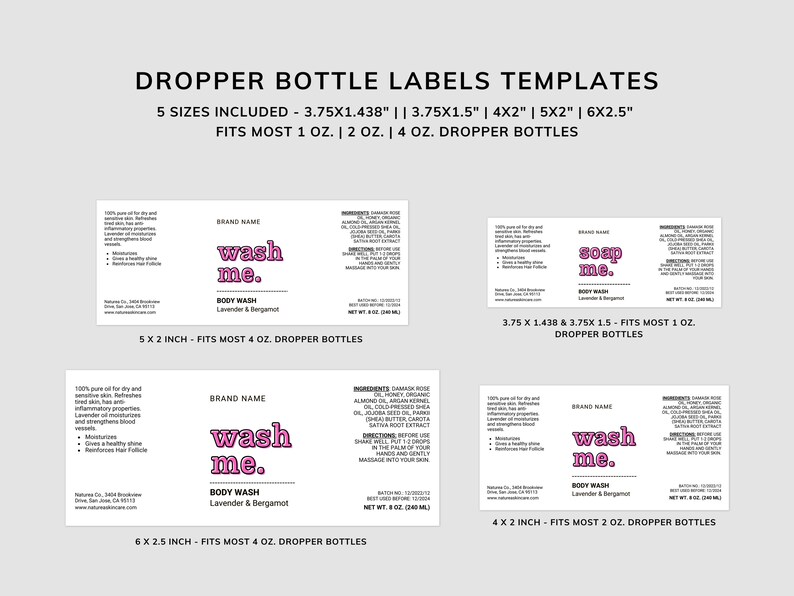 Editable Dropper Bottle Label Template Canva, Essential Oil Label 1 Oz