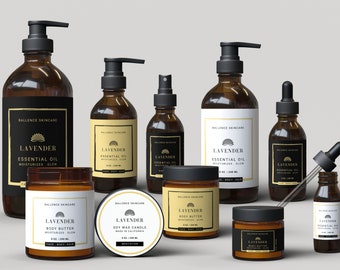 Editable Cosmetic Label Template, Elegant Skincare Product Labels - Canva Label Template Bundle 17 sizes for bottles and jars, 1 -16oz - 10A