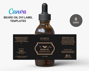 Beard Oil Bottle Label Template, Beard Care Label with Bearded Man, Beard Grooming Branding, 50 ML / 100 ML Dropper Bottle Label - 28RM