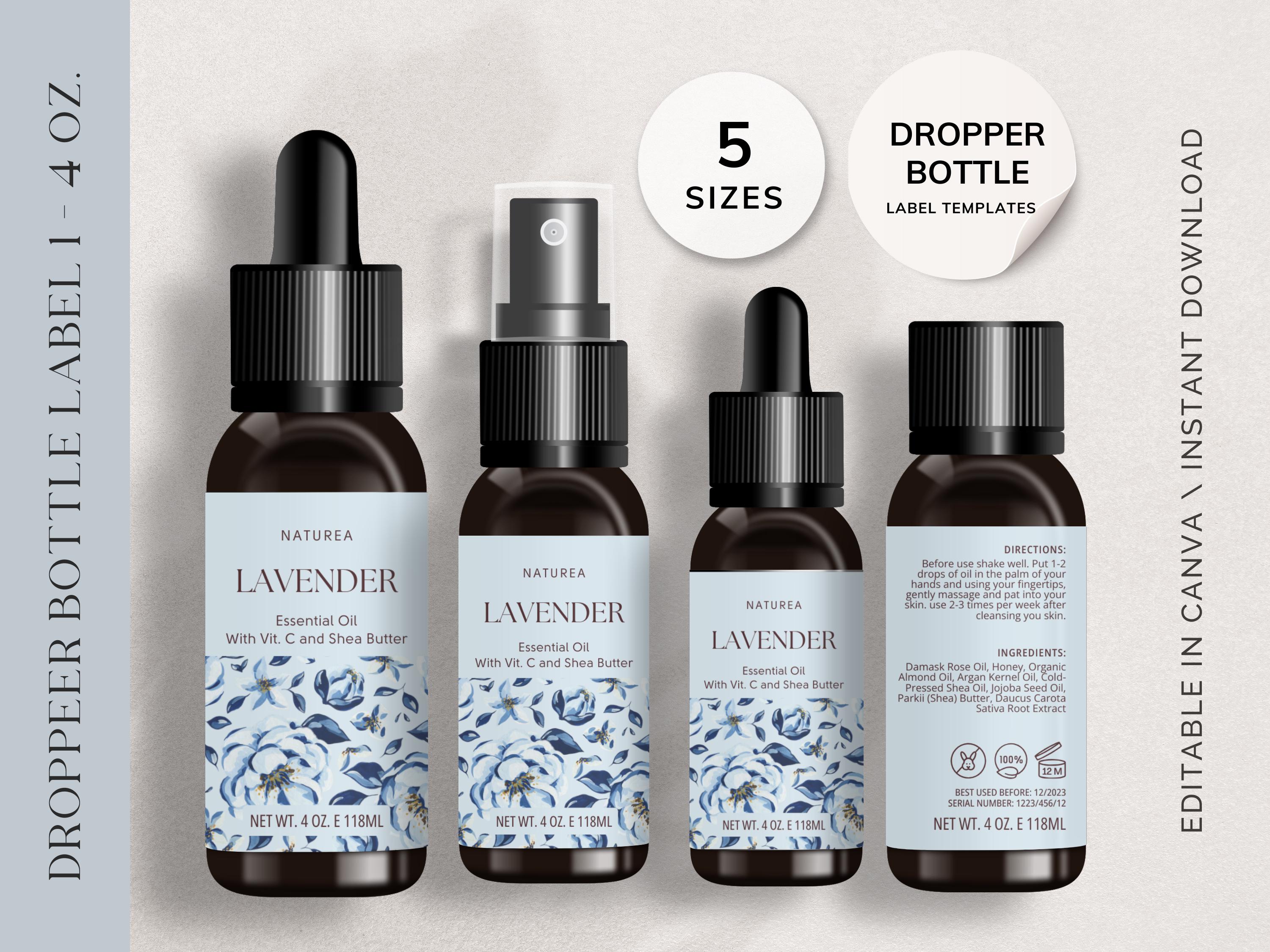 Elegant Boho Dropper Bottle Label Template: Essential Oil, Hair Oil (Canva Editable, Digital Download)